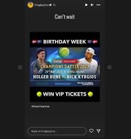 Nick Kyrgios looks forward to facing Holger Rune (Image via Instagram).